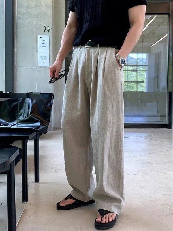 レトロコットンリネンワイドパンツ P201