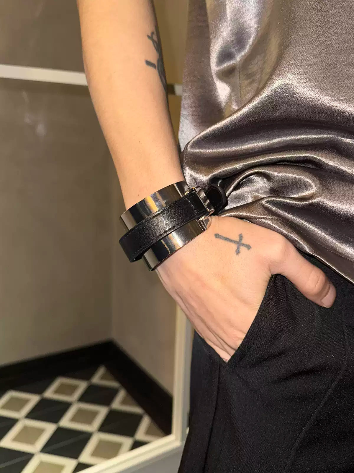 メタルレザーブレスレット B102