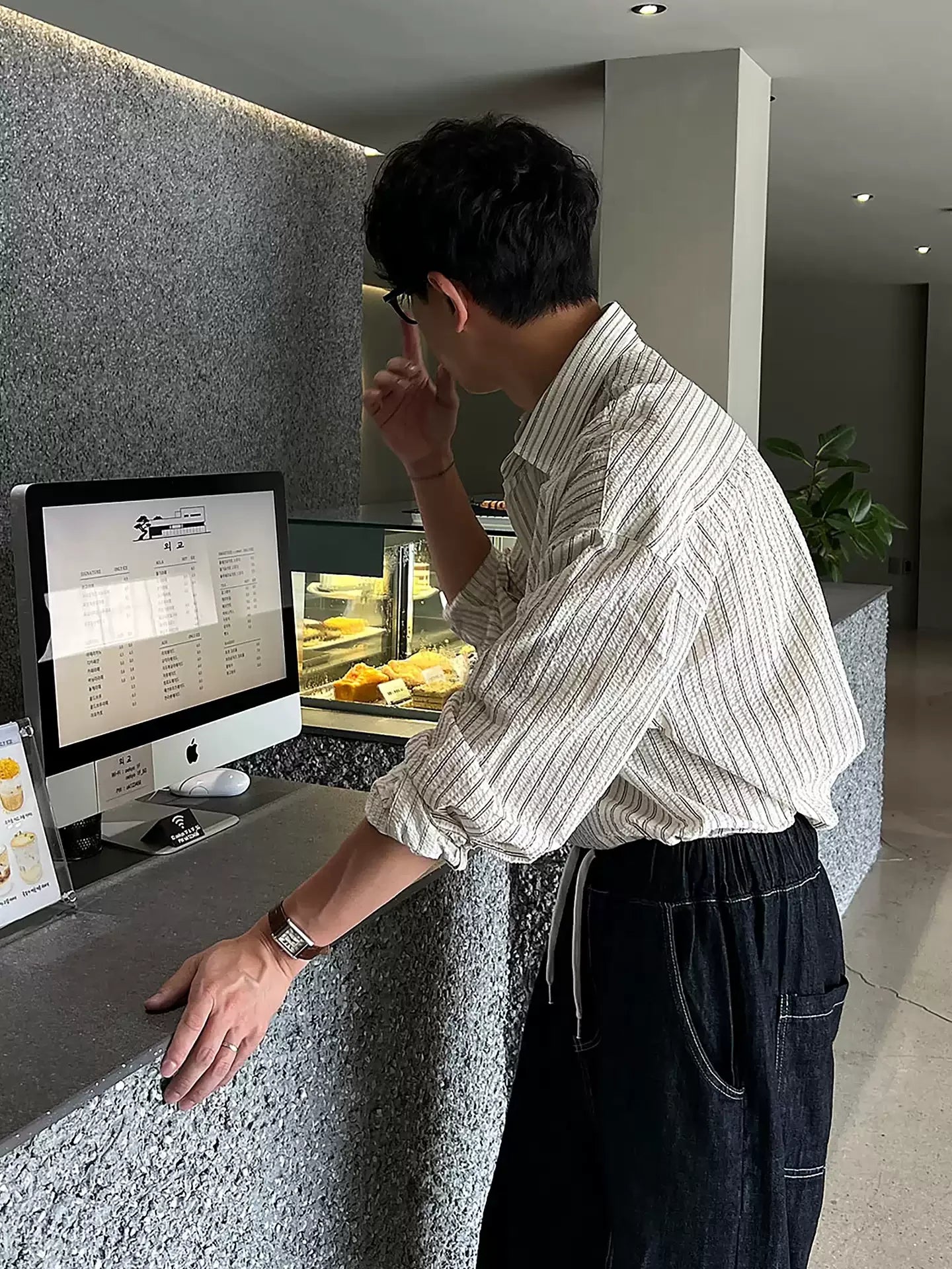 韓国風ストライプロングシャツ S401