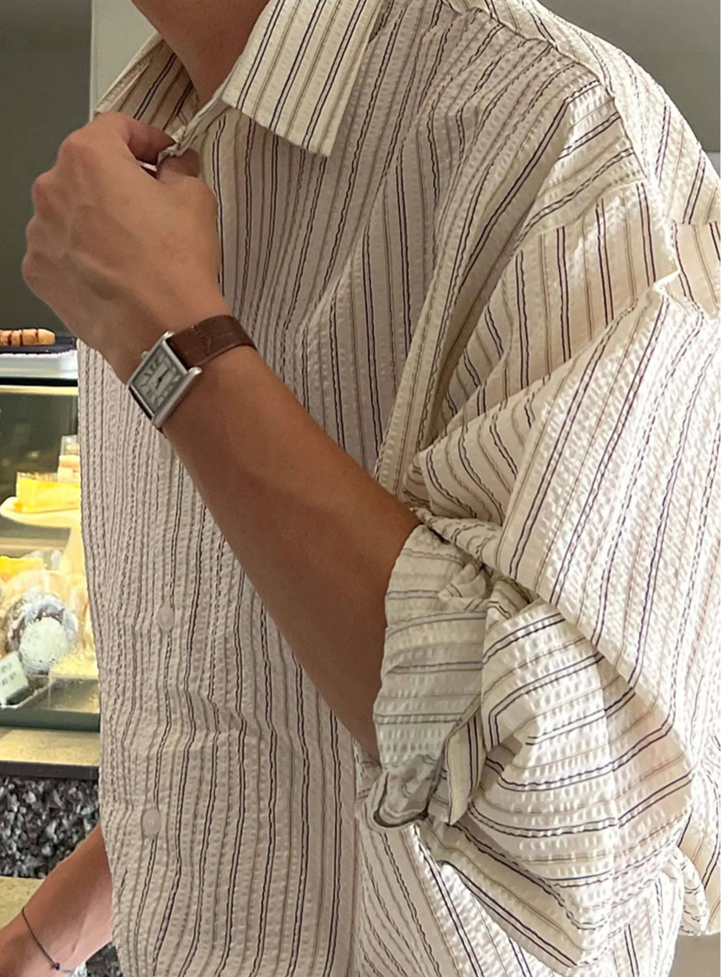 韓国風ストライプロングシャツ S401