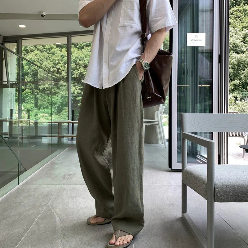 レトロコットンリネンワイドパンツ P201