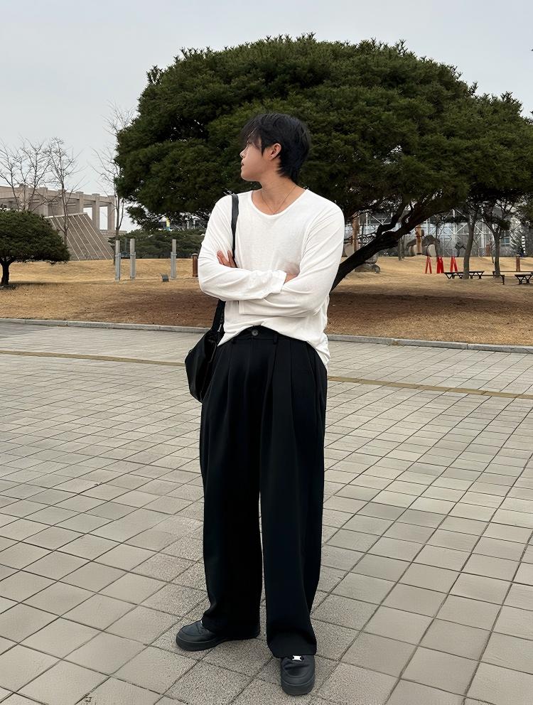 シンプル ラウンドネックロングTシャツ S901