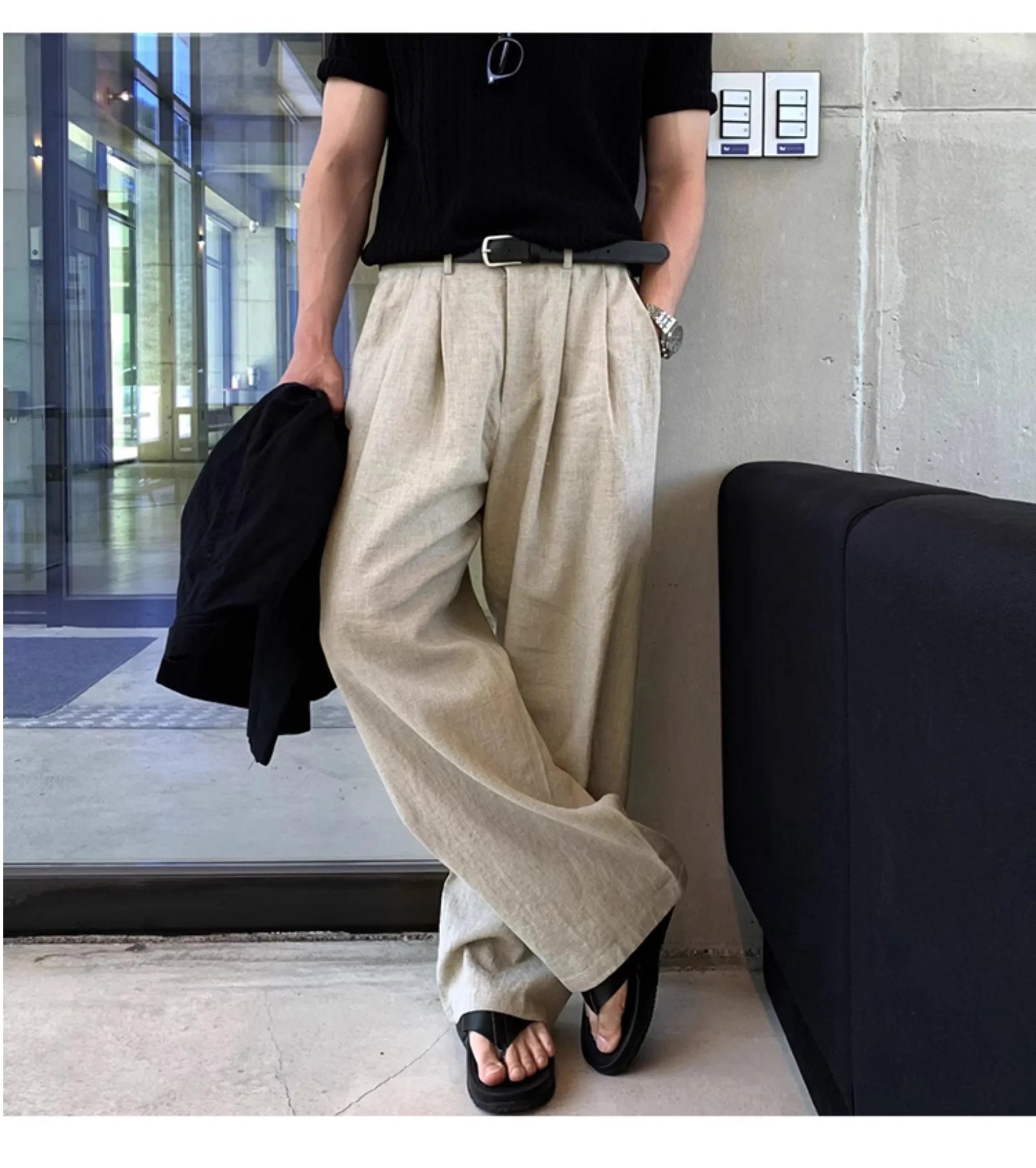 レトロコットンリネンワイドパンツ P201
