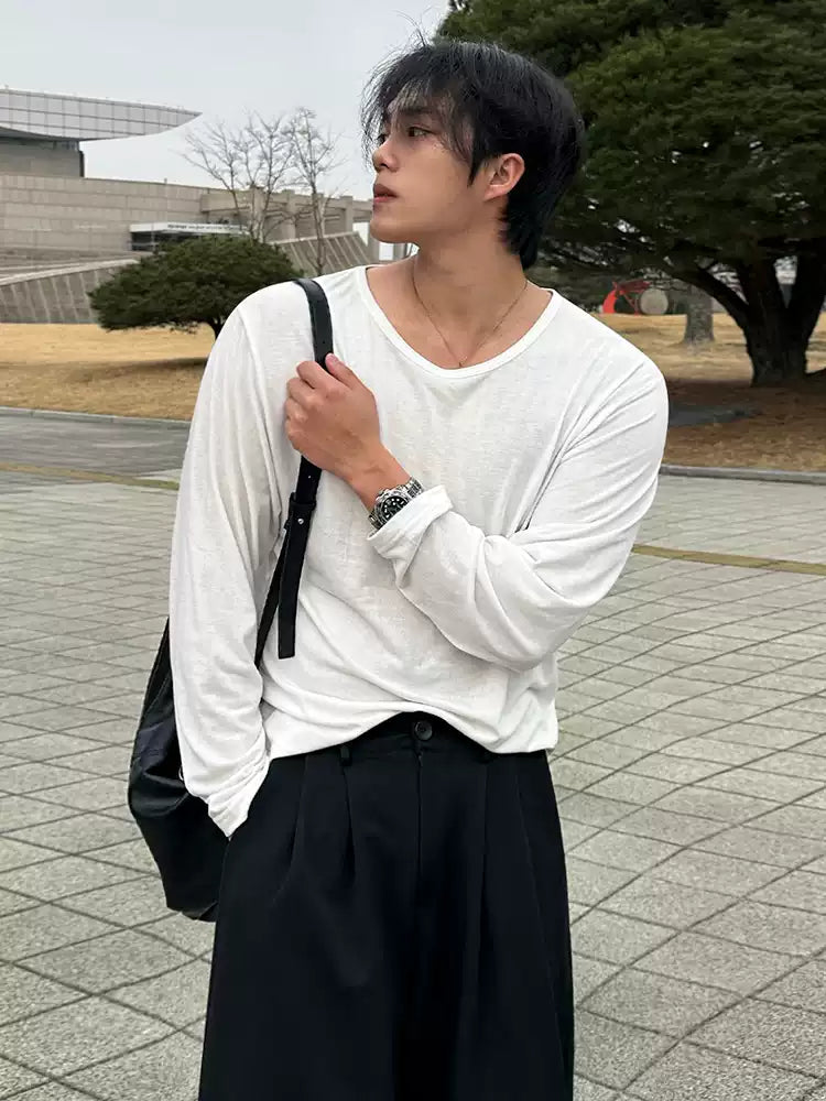 シンプル ラウンドネックロングTシャツ S901