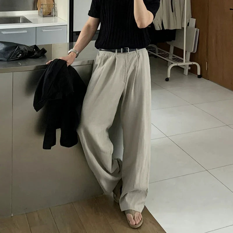 レトロコットンリネンワイドパンツ P201