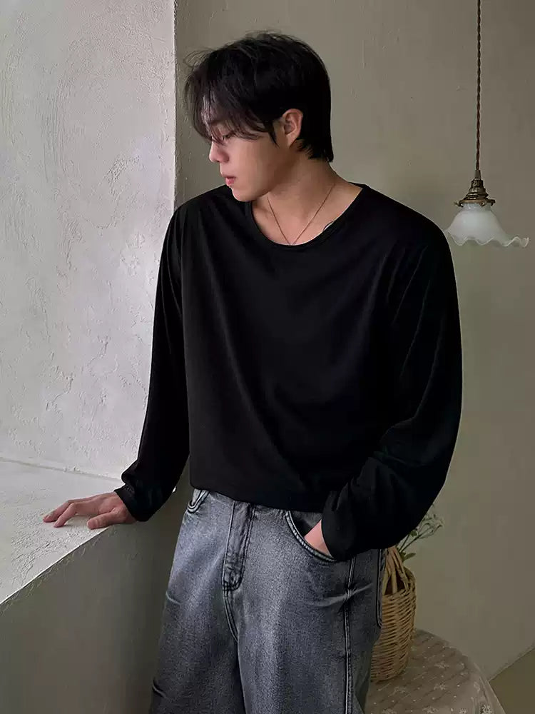 シンプル ラウンドネックロングTシャツ S901